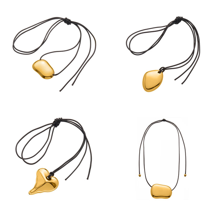 Wholesale Heart-shaped leather cord long irregular geometric pendant sweater chain niche stainless steel necklace