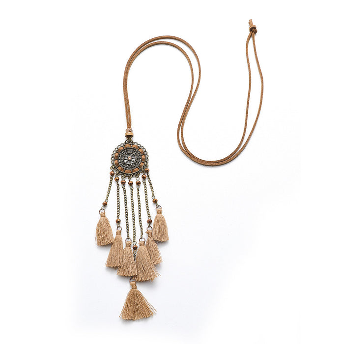 Wholesale Retro Bohemian Tassel Pendant Necklace Zinc Alloy Electroplated Geometric Pendant MOQ≥2