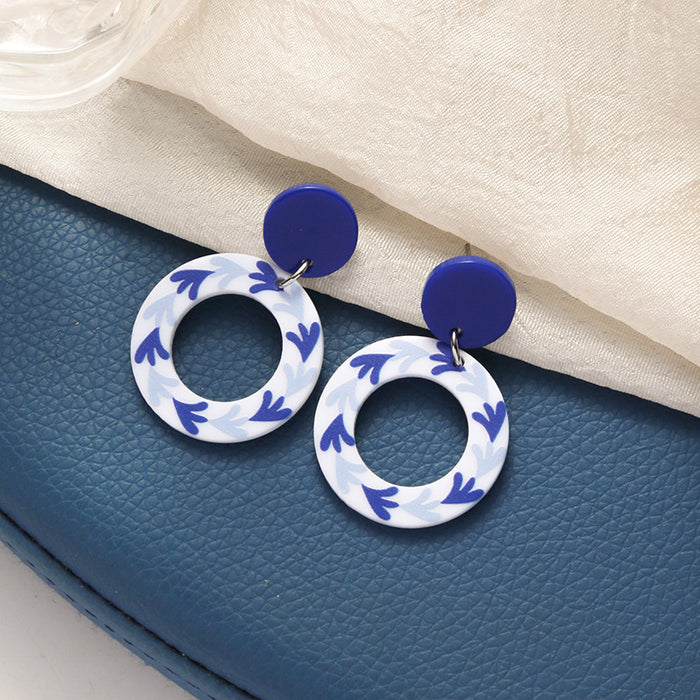 Wholesale Vintage printed exaggerated earrings with silver needles for women