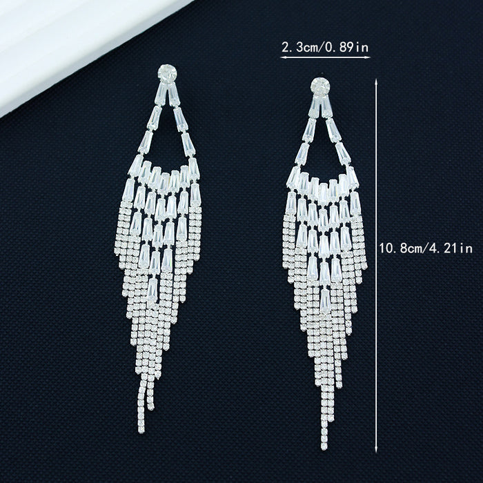 Wholesale Zircon Tassel Rhinestone Diamond Earrings Women's High-end Exaggerated Long Earrings
