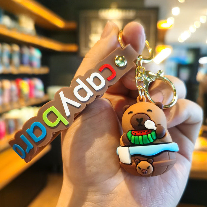 Wholesale Silicone Capybara Keychain Charm Eat Watermelon Design