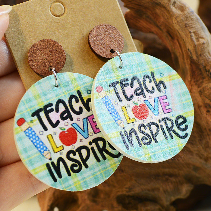 Wholesale Teachers Day Ruler Apple Teacher Leather Earrings JDC-ES-ChenC006