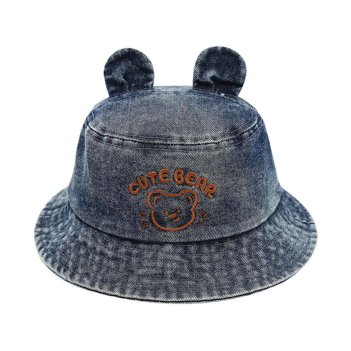 Wholesale Cartoon Letter Bear Denim Kids Bucket Hat Light Blue Sun Hat For Toddlers Casual Fashion Accessory