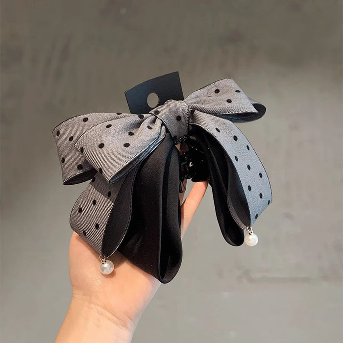 Wholesale  Polka Dot Ponytail Clip for Women Satin Bow Sweet Hair Clip Half-Tied Hair  Clip