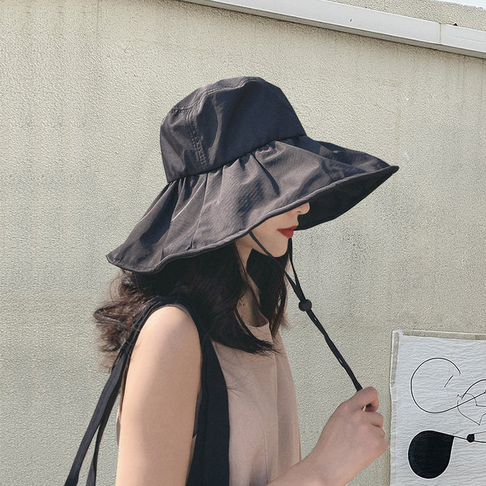 Wholesale UV resistant sun hat for women in summer, with a large brim and sun protection hat for outdoor fishermen