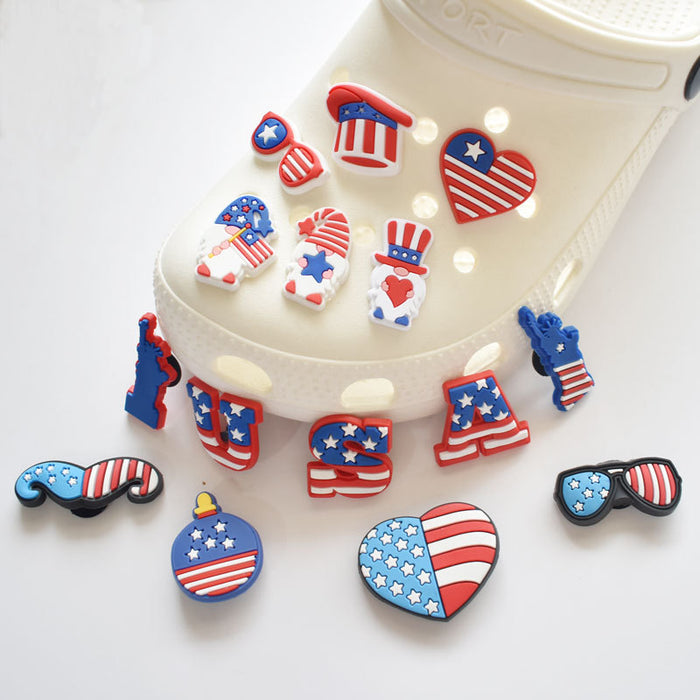 Wholesale Random 100PCS PVC American Independence Day Cartoon Crocs Accessories JDC-SC-JXQ015