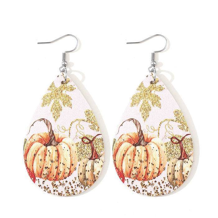 Wholesale Thanksgiving turkey pumpkin maple leaf water drop pu leather earrings