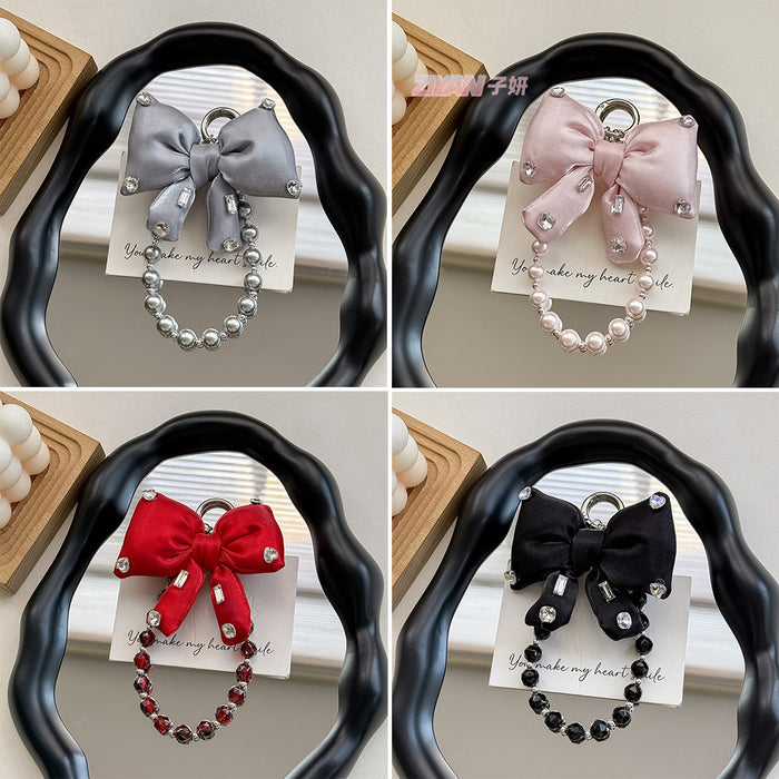 Wholesale Pearl String Bow Shiny Baroque Mobile Phone Hanging Pendant Keychain