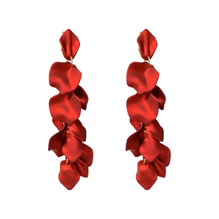 Wholesale Rose petal long tassel earrings with fashionable and elegant temperament, high-end and environmentally friendly earrings for women