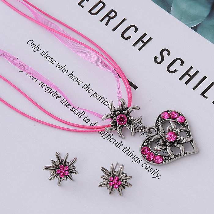 Wholesale Vintage and high-end necklace set with diamond studded heart pendant accessories