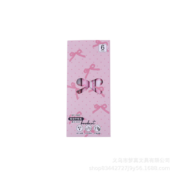 Wholesale 6pcs/ box Ballet Bow Brush Pen ST Quick-drying Gel Pen ' s Heart Pressing Black Pen Student Cartoon Printing Pen