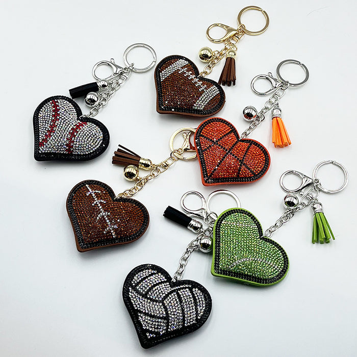 Wholesale Rhinestone Heart Sports Ball Rhinestone Keychain