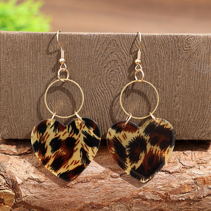 Wholesale Acrylic Leopard Print Heart Hoop Earrings