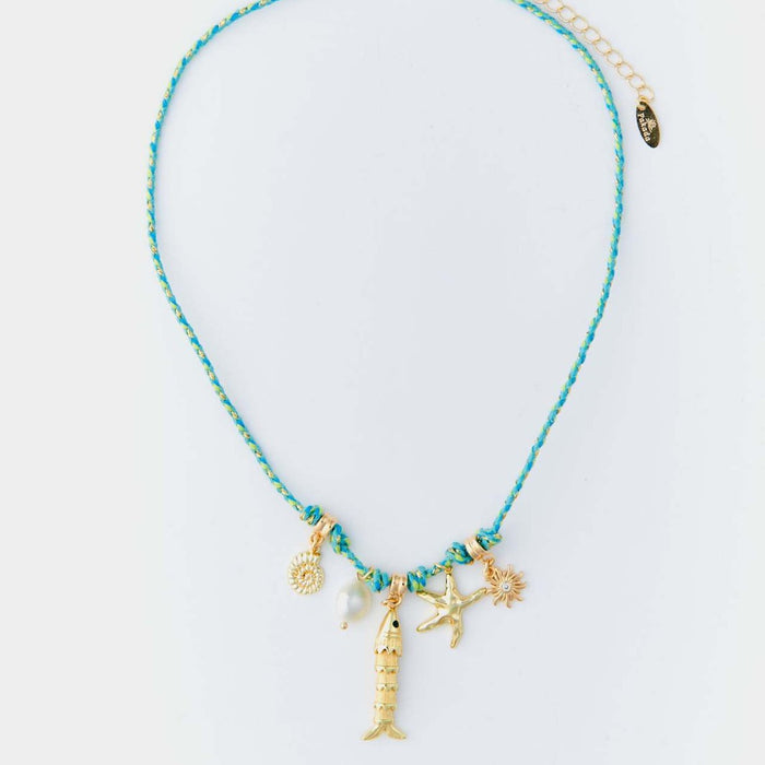 Wholesale Summer Ocean Themed Charm Pendant Necklace Titanium Steel Electroplated Colorful Rope Strand Stylish Jewelry Accessory