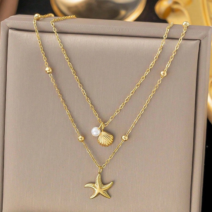 Wholesale Starfish Shell Pearl Pendant Necklace Clavicle Chain for Women