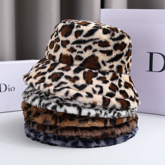 Wholesale Women's Leopard Print Bucket Hat Cloche Hat, Plush Bucket Hat for Women
