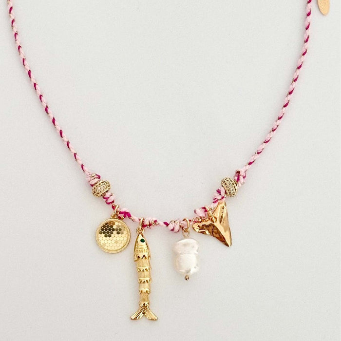Wholesale Summer Ocean Themed Charm Pendant Necklace Titanium Steel Electroplated Colorful Rope Strand Stylish Jewelry Accessory