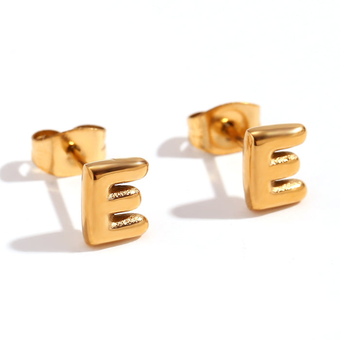 Wholesale Stainless Steel 18K Gold Plated Mini Bubble Letter Earrings JDC-ES-MengJ001