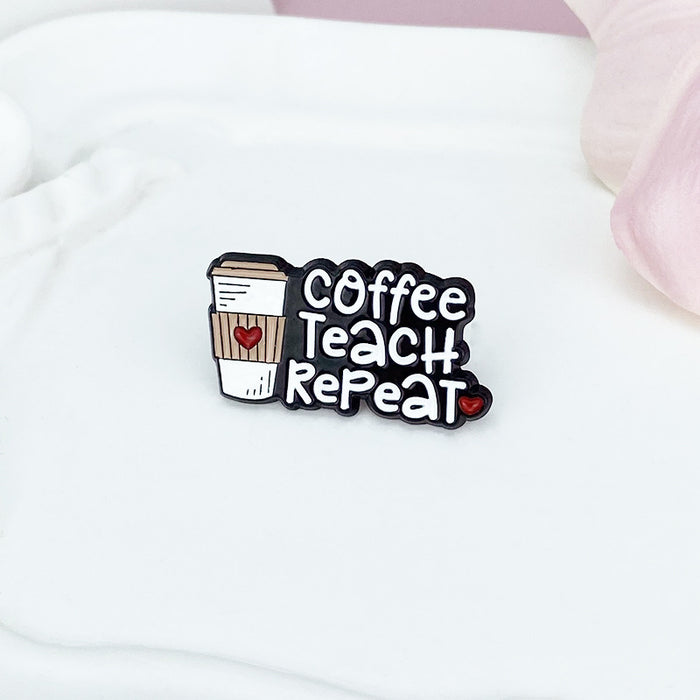 Wholesale Zinc Alloy Red Heart Coffee Cup English Letter Enamel Brooch Pin Trendy Accessory MOQ≥2