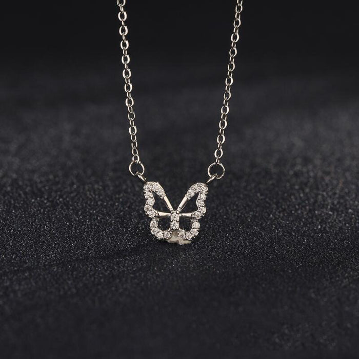 Wholesale New rhinestone butterfly necklace, fashionable zircon inlaid necklace, versatile accessory, collarbone chain