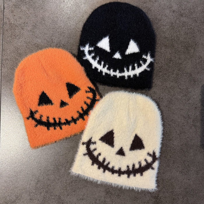 Wholesale Funny expression knitted hat for women in autumn and winter,  new  warm imitation mink yarn hat