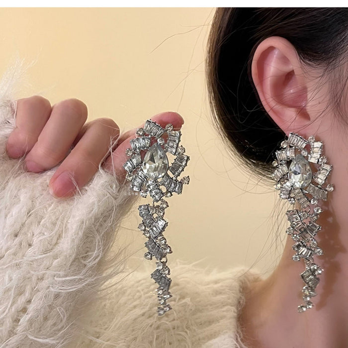 Wholesale Exaggerated Silver Long Metal Tassel Hoop Earrings