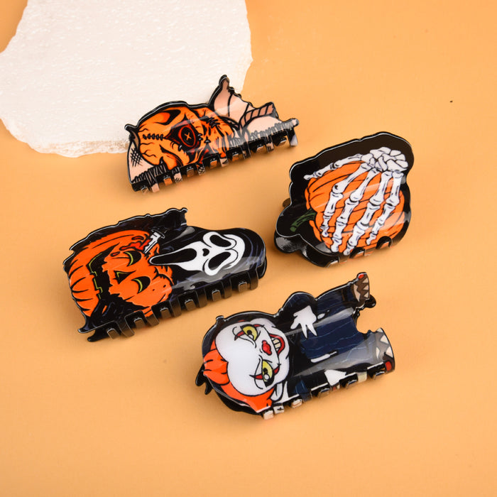 Wholesale Acrylic  Ghost Face Hair Claw Clip Double Sided Orange Back Bun Clip For Women S Everyday Styling