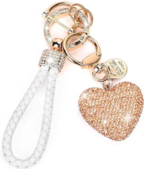 Wholesale clay full Diamond Love keychain Diamond-embedded peach heart car key chain earphone case bag pendant