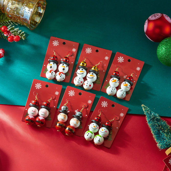 Wholesale Christmas wooden bead earrings cartoon  snowman earrings Christmas party all-match holiday earrings