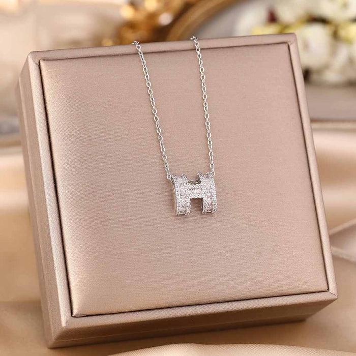 Wholesale Micro-Inlaid Zirconia Silver Titanium Steel Necklace JDC-NE-YinY001