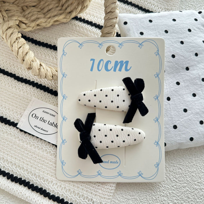 Wholesale Sweet bow hair clip with water droplets, wavy dots, children's fabric, side broken hair, wavy dots, bangs clip