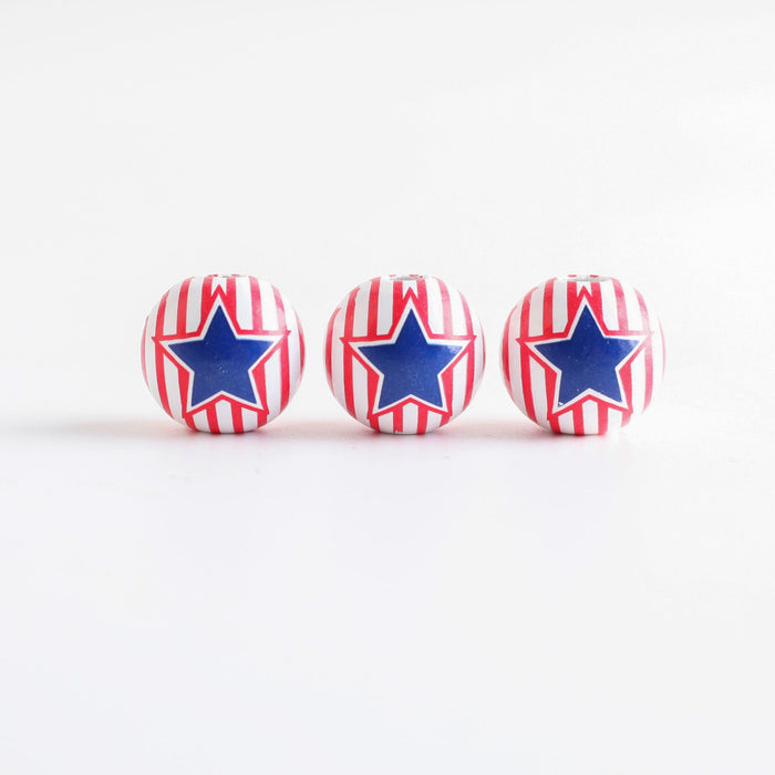 Wholesale of 10PCS/PACK Independence Day Wreath Printed Wooden Beads JDC-BDS-DianJin026