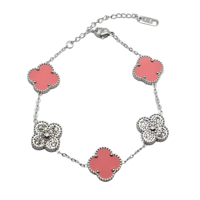 Wholesale Bracelet Lucky Flower Bracelet Steel Diamond Set Stainless Steel Five Flower Bracelet