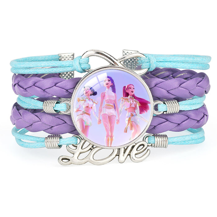 Wholesale KPOP Color Block Multi-Layer Braided Adjustable Bracelet