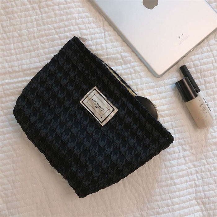 Wholesale Corduroy contrasting striped makeup bag for portable travel and business trips