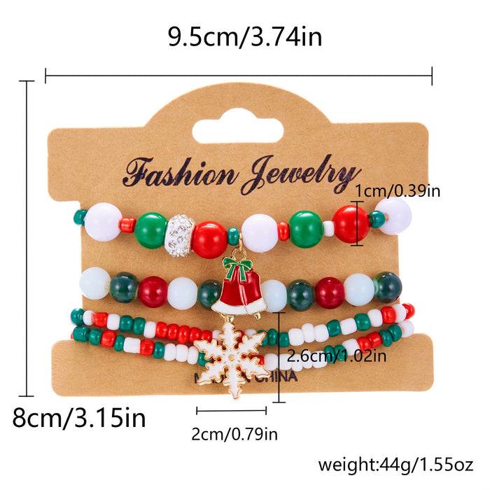 Wholesale Christmas Day Festival Color Acrylic Diamond Snowflake Bell Elastic Beaded Bracelet Christmas suit
