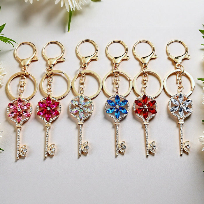 Wholesale Keychain Rhinestone Key Design Zinc Alloy Car Bag Charm Gift