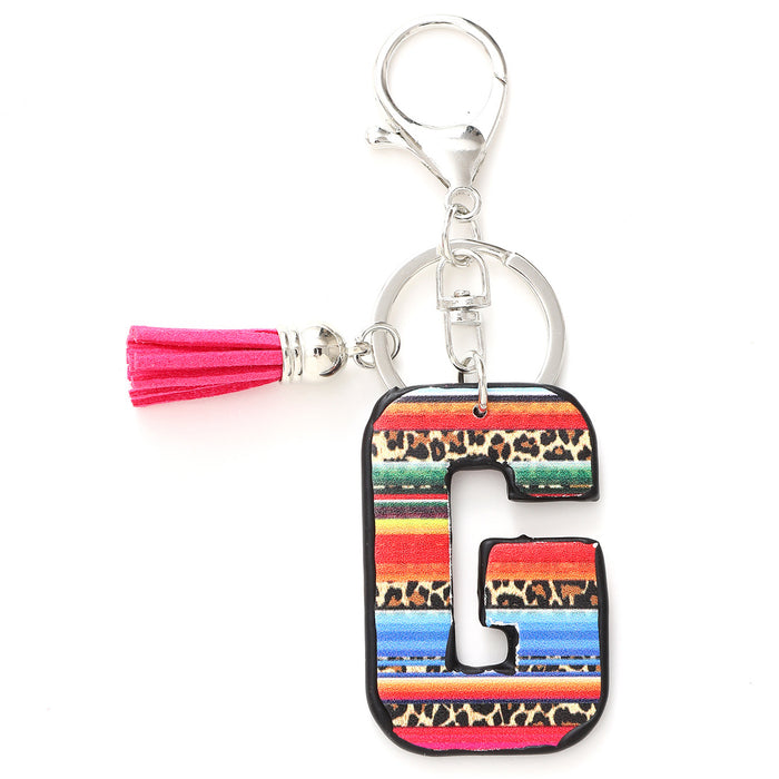 Wholesale Tassel Rainbow Letters Leopard Leather Keychain JDC-KC-YiTian016