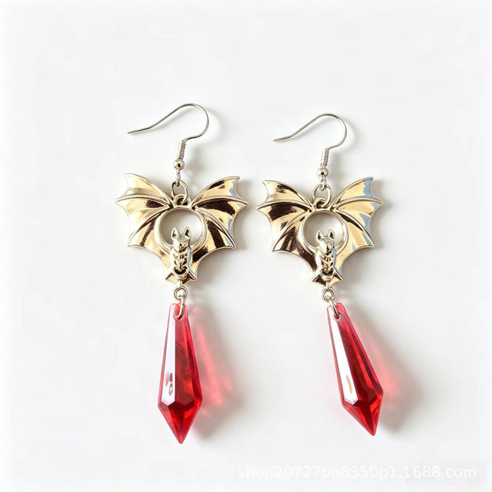 Wholesale Electroplated Zinc Alloy Bat Pendant Earrings Gothic  Retro Contrast Color Design For Women Fashion Party Jewelry