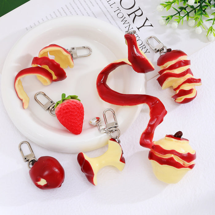 Wholesale Cartoon Cream Strawberry Slice Keychain PVC Food Decor Pendant Bag Charm MOQ≥2