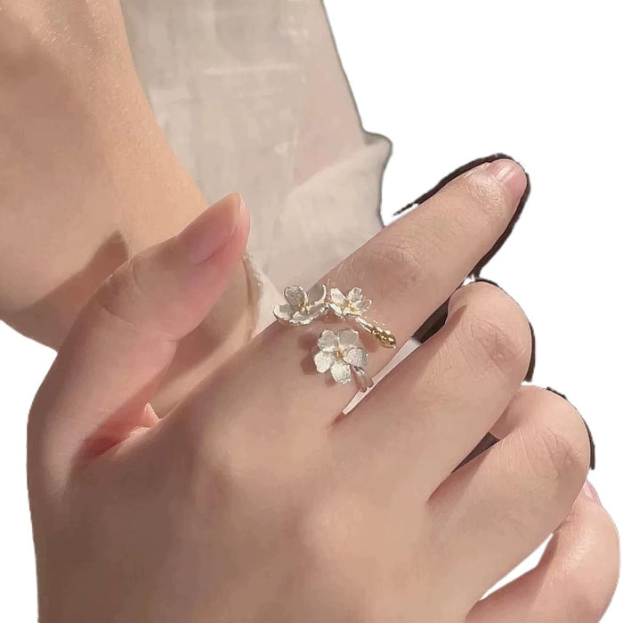 Wholesale Camellia paired ring, niche design, light luxury, simple temperament, adjustable opening ring