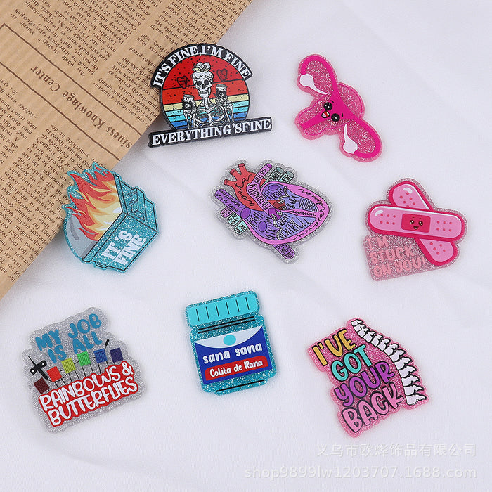 Wholesale 10pcs Cartoon Organ Beverage Bottle Acrylic Patch Telescopic Buckle Accessories JDC-FK-OuYie003