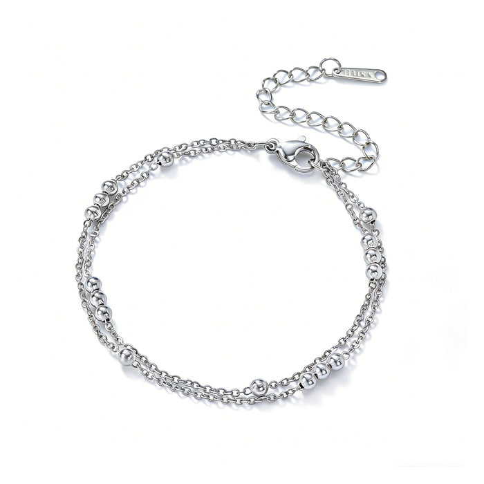 Wholesale 2pcs Luxury multi-layer titanium steel bracelet with delicate gold-tone beads