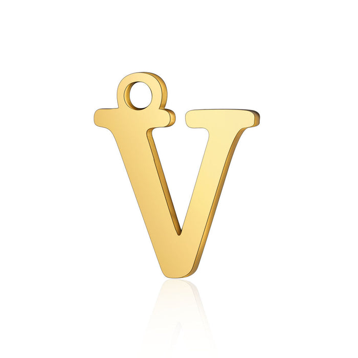 Wholesale 5 Pcs Titanium Steel Letter 26 Gold Capital English Letter Pendants JDC-PT-QZ001