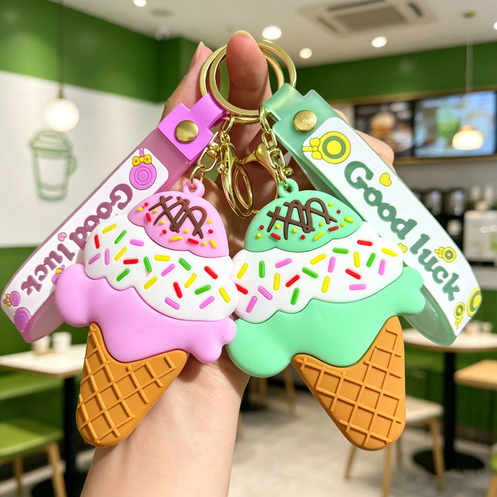 Wholesale Silicone PVC Cartoon Ice Cream Keychain Fashion Accessory Gift for Birthday Boutique Resale
