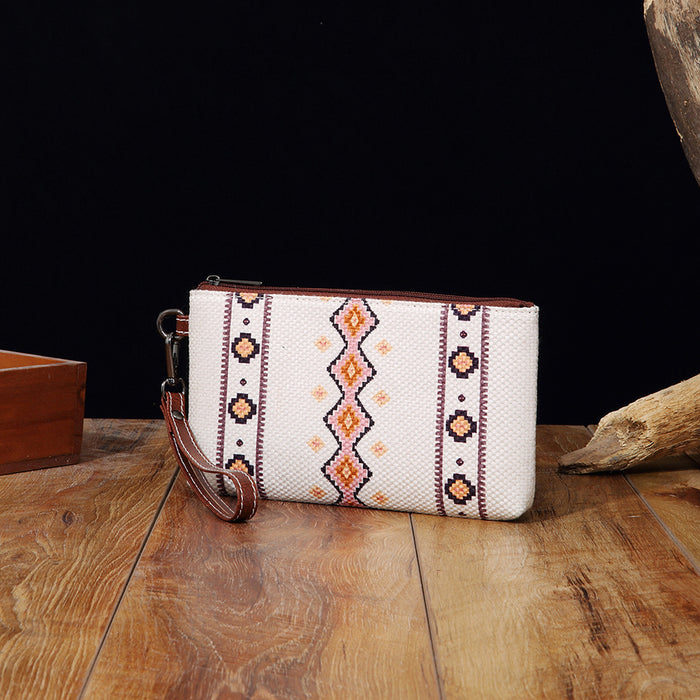 Wholesale European and American Retro Cotton and Linen Printed Western Women' s Wallet Clutch Mobile Phone Bag Bohemian Cross-Border Amazon Tk