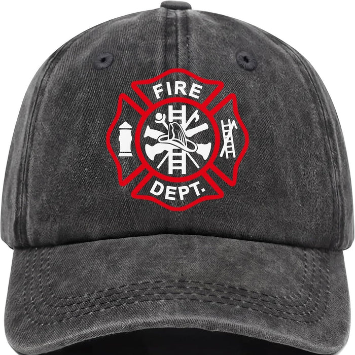 Wholesale Vintage Washed Baseball Cap With Firefighter Drama Themed Print Adjustable Curved Brim For Everyday Summer Wear