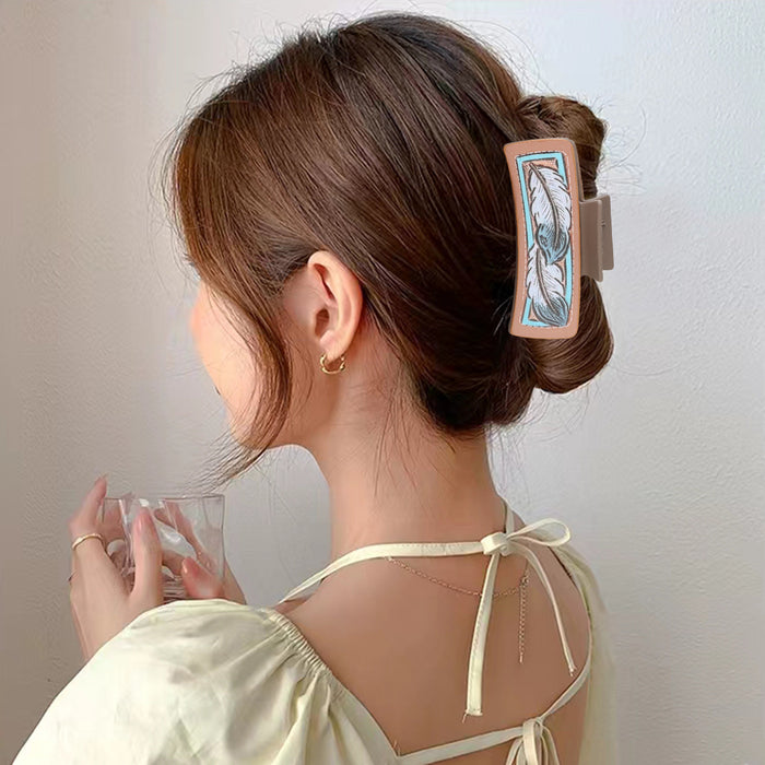 Wholesale Western Style Cactus Feather Flower Pattern Printing Shark Clip Hairpin Women' s Grab Clip