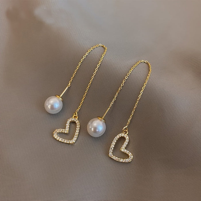 Wholesale Pearl Earrings New Style Light Luxury Tassel Design Temperament Atmosphere Heart-shaped Ear Wire Earrings High-end JDC-ES-DX003