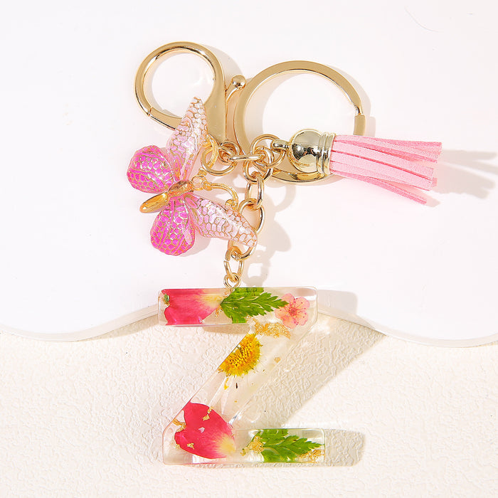 Wholesale Glue Dried Flower English 26 Letter Keychain Daisy Petal Letter Keychain  Pendant